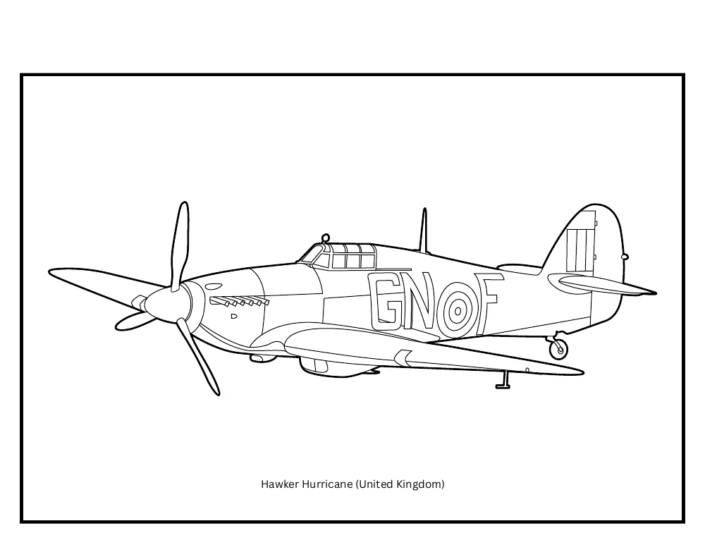 Hawker Hurricane colouring-page preview