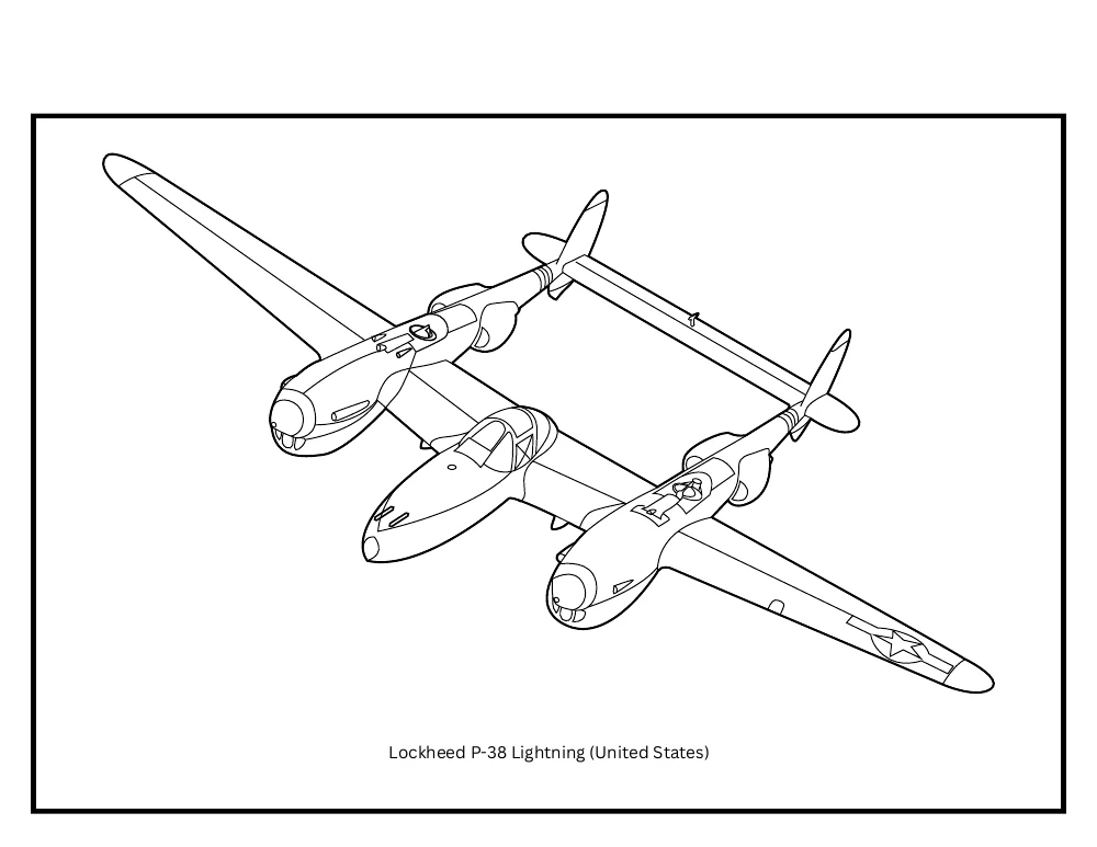 Lockheed P-38 Lightning colouring-page preview