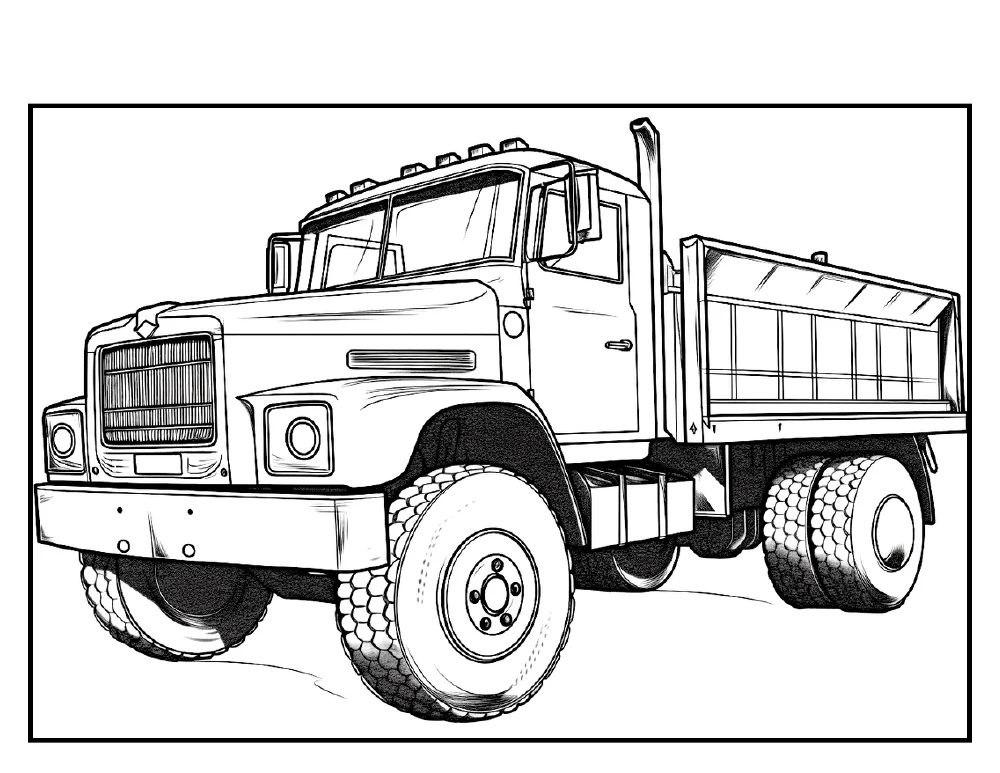 Dump truck colouring-page preview