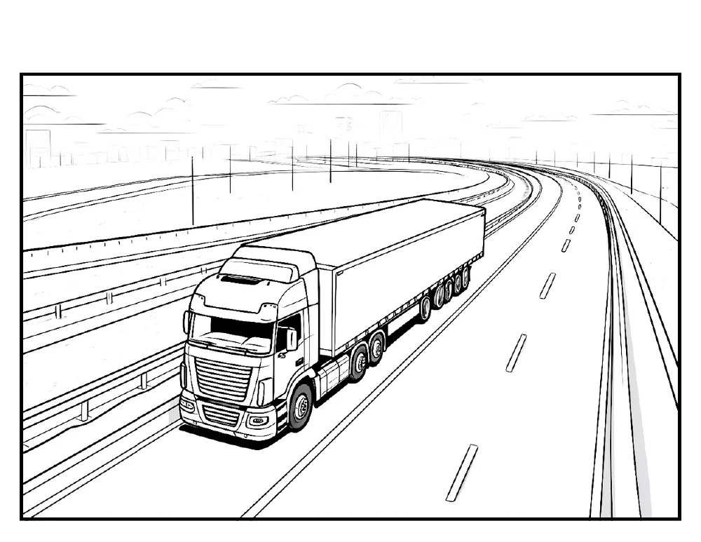 Lorry on a motorway colouring-page preview